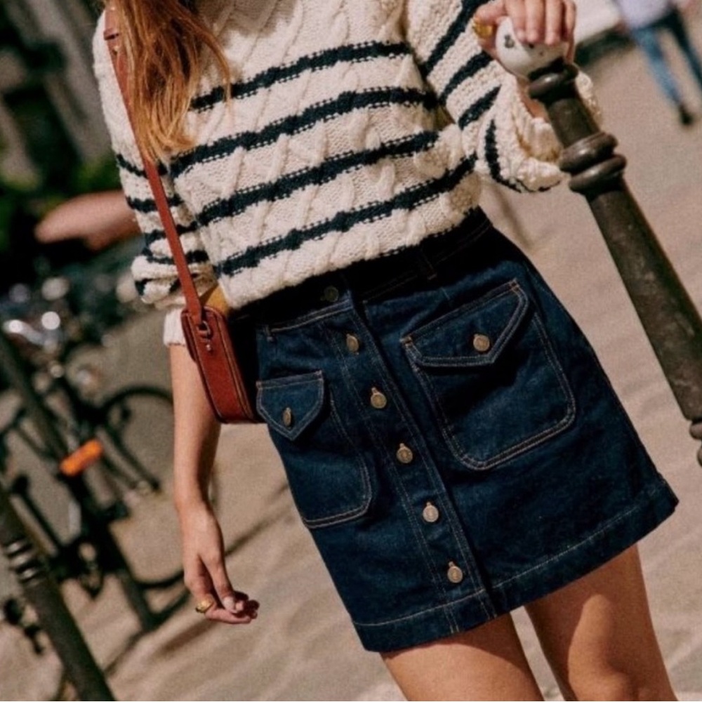 Sezane Beattie Denim Button-Front Mini Skirt Size 38